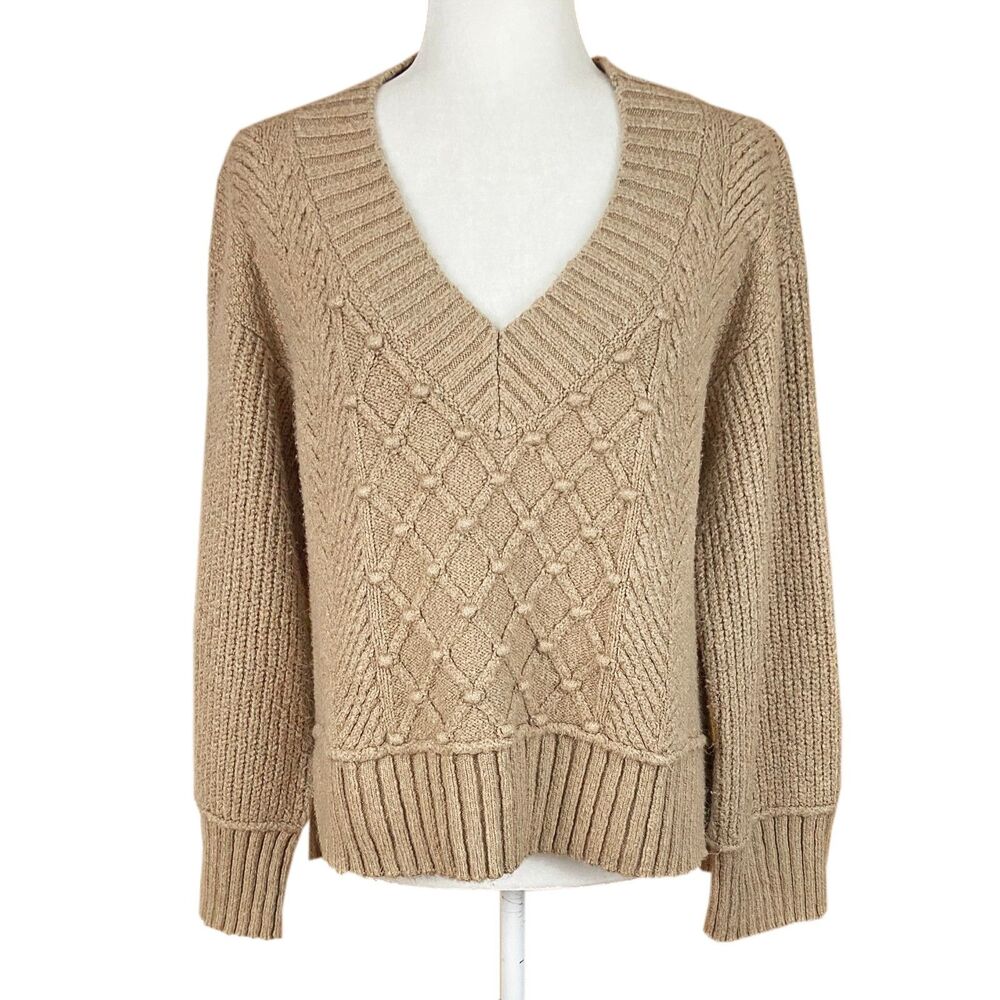 Maeve The Tillie Pullover V-Neck Sweater Size M Tan Cotton Blend Chunky Cozy